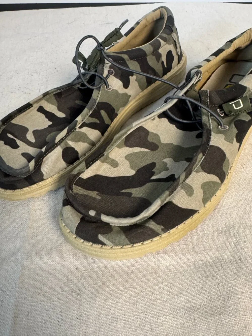 Mens 13 Hey Dude Wally Camo Camouflage Slip On Shoes Black Gray Green Boat Shoes